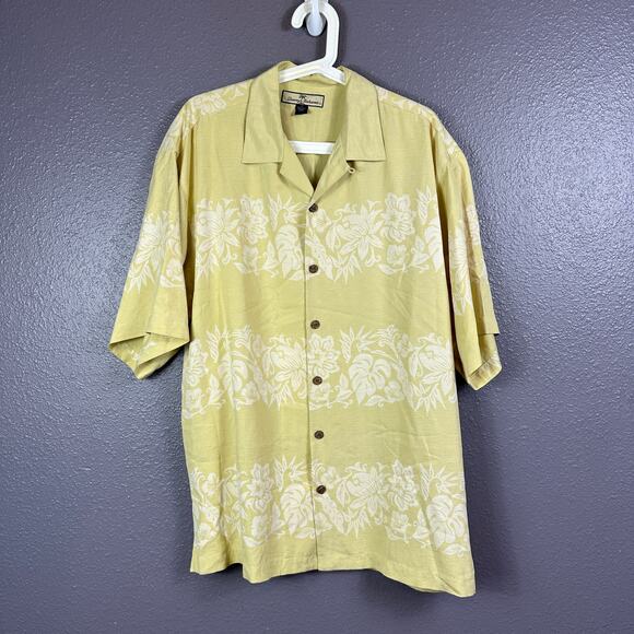 Tommy Bahama Other - Tommy Bahama 100% Silk Hawaiian Shirt Light Yellow Jungle Panels Mens Medium